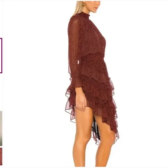 Misa x Revolve Savanna dress in mini red banana leaf ruffled sz Xs - Picture 2 of 8